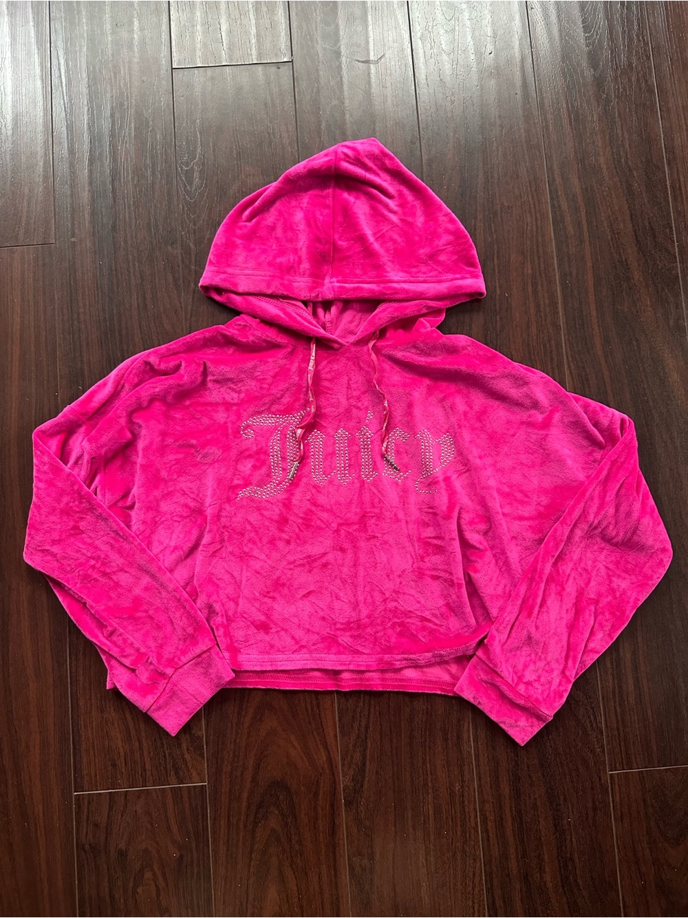 Juicy Couture Hot Pink Velour Cropped Hoodie